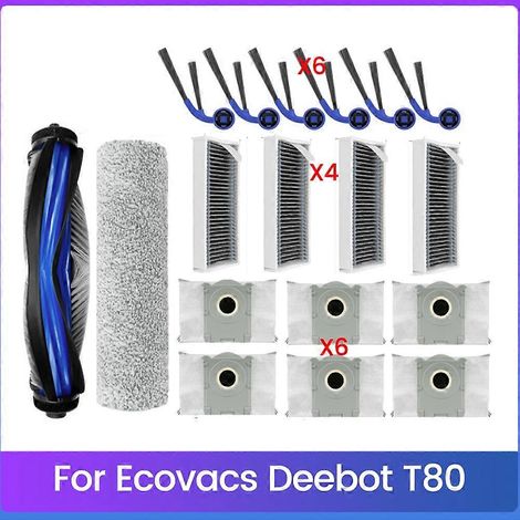 Filtre pour aspirateur brosse pour aspirateur Filtre de brosse pour aspirateur filtre de 18PCS T80 Robot Aspirateur pièce détachée Main Side Brosse HEPA Filtre Sac à poussière Roller Ra (1/5)