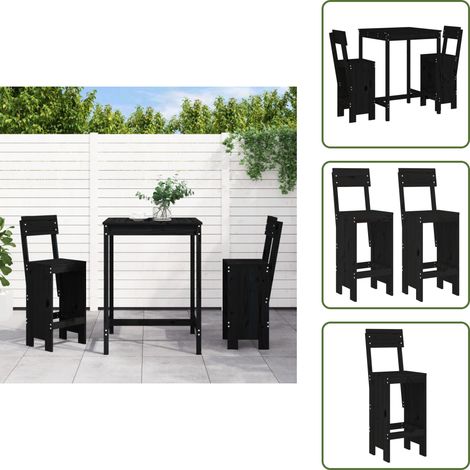 Sgabello da bar - vidaXL Set Bar da Giardino 3 pz Nero in Legno Massello di Pino - Mobili da esterno
