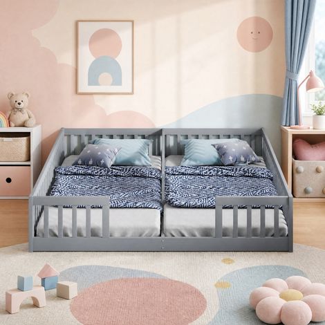 MEUBLIV Letto bambino 90x200 cm grigio con sponda e rete a doghe, senza materasso (1/5)