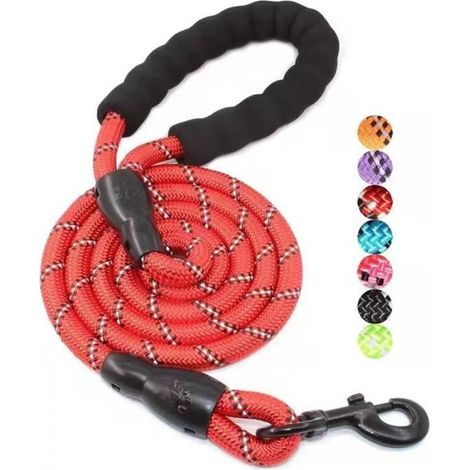 1 laisse chien, corde nylon résistante avec poignée rembourrée, laisse réfléchissante pour chiens de toutes tailles, promenade quotidienne (1/4)