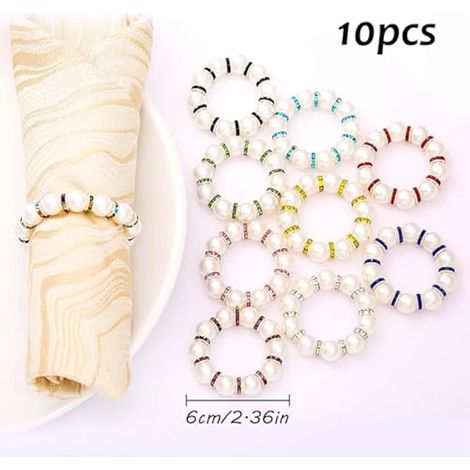 Lot de 10 ronds de serviette en perles, ronds de serviette élastiques et colorés ornés de strass, parfaits pour les mariages, les fêtes, Noël, les anniversaires et les dîners de famille. Décoration de (1/3)