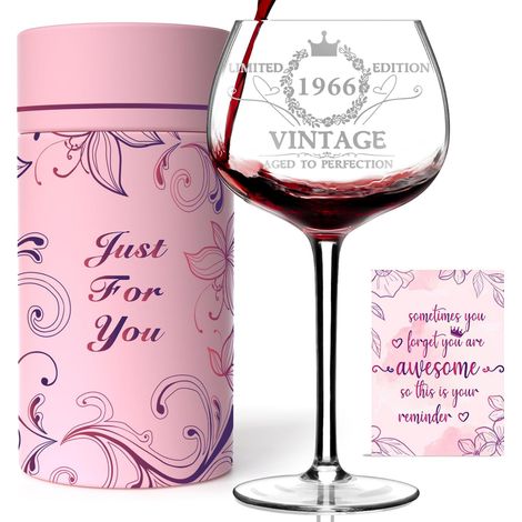 Verre à vin gravé 60e anniversaire 1966 avec boîte cadeau, 475 ml (1/5)