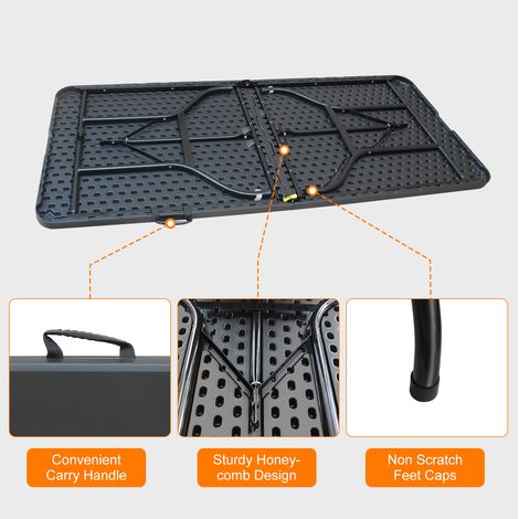 Tavolo pieghevole da esterno 180 x 73,6 x 73,6 cm, plastica e metallo nero FloraGrace (1/5)