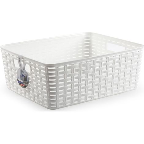 Cesta de almacenamiento organizador Rattan mimbre 12 Litros Blanco