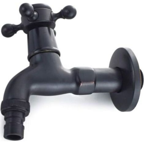Robinet en laiton noir à croix pour machine à laver, robinet de lavabo avec bec orientable G1/2 – adapté aussi pour seau à vadrouille, jardin et lavabo