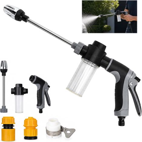 Pistolet arrosage T8 41 cm avec Flacon Mousse et 3 raccords Lance en acier inoxydable avec buse réglable pour jet fin ou concentré selon la pression du réseau pour voiture et jardin (1/5)