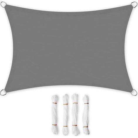 Voile d'ombrage 2 x 3 m, imperméable avec une colonne d'eau de 665 mm, protection solaire en polyester résistant aux déchirures, protection UV de 93 %, terrasse, jardin, balcon, rectangulaire, cordes (1/5)