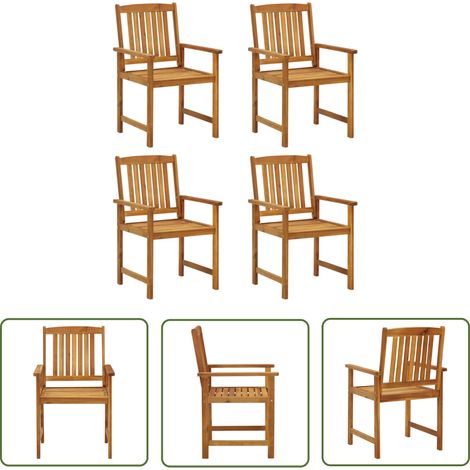 The Living Store Chaises de jardin lot de 4 Bois d'acacia solide - Chaise De Jardin - Meubles De Jardin - Acacia - Mobilier De Jardin - Chaise En Bois (1/5)