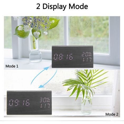 Réveil en Bois Numérique LED avec Affichage Heure/Température et Luminosité Réglable (1/5)