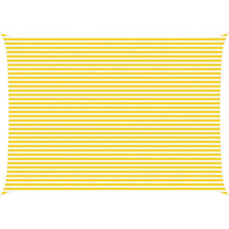 Voile d'ombrage à rayures jaunes et blanches, 7 x 5 mètres, 100% polyester Oxford. (1/5)