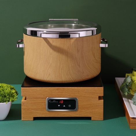 Chafing dish rond 11l en induction De Luxe Madeira avec couvercle en verre - Finedine (1/5)