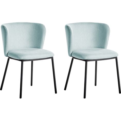 Conjunto de 2 sillas de comedor modernas con asiento tapizado en tela y respaldo curvado sin brazos patas negras azul claro Mina (1/5)