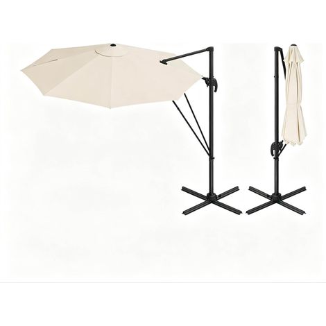Parasol de jardin rond 3 m beige, rotatif 360°, inclinable 5 positions, avec base croisée en acier et housse de rangement - CHICFURN (1/5)