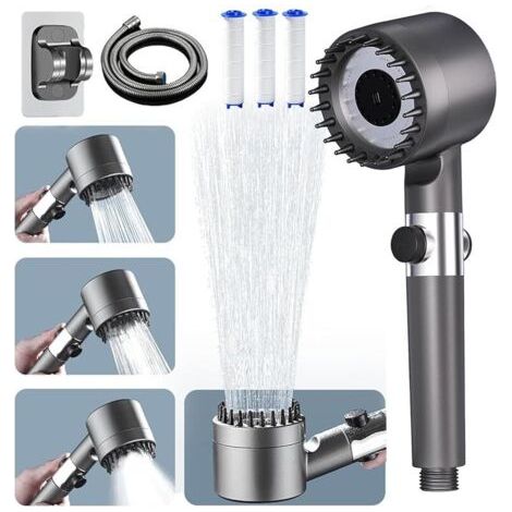 FOREHILL Pommeau de Douche Haute Pression, Économique en Eau avec 4 Modes, Support de Douche et Tuyau de 1,5 M (1/2)