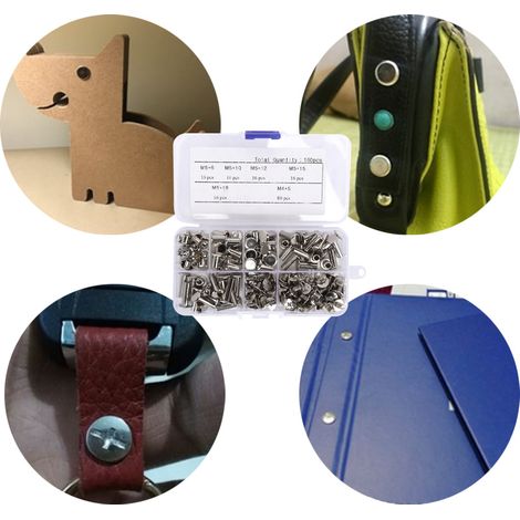 Ensemble de 160 vis, clous, rivets et boulons à tête plate pour projets de bricolage, de scrapbooking et de reliure. (1/5)