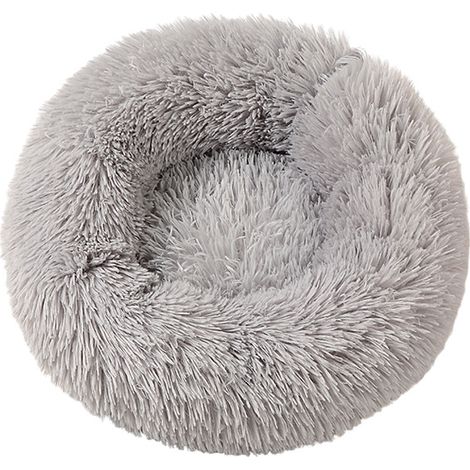 Panier pour chat et chien - chaud - hiver - 50 cm - rond - gris clair (1/4)
