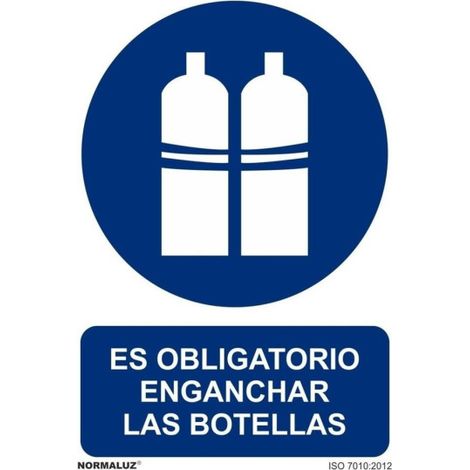 Cartel que indica Es Obligatorio Enganchar Las Botellas (varias medidas) SEKURECO                         100 x 150 mm                          ADHESIVOS DE VINILO (1/2)