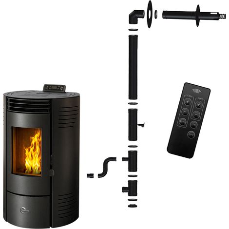 Poêle à granulés étanche Azora 11,6 kW Noir Sannover + Kit d'installation