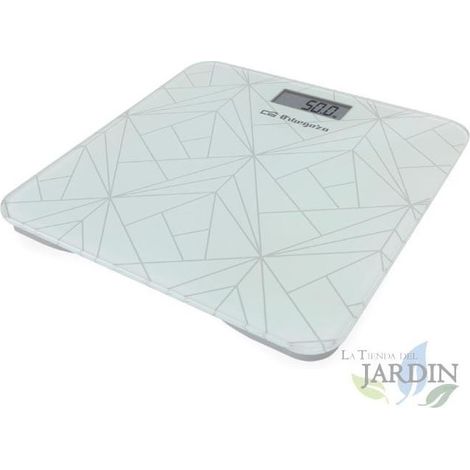 Báscula baño electrónica Orbegozo, superficie cristal templado blanco, capacidad máx. 180 kg, 29x28x2 cm