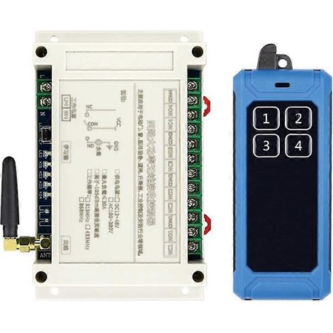 Télécommande 4 canaux 300 m DC12V-48V avec émetteur et récepteur pour porte de garage, interrupteur de lumière LED et relais 315 MHz (portée 300 m). (1/5)