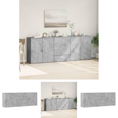 The Living Store Sideboards 3 Stk. Betongrau Holzwerkstoff - Sideboards (1/5)