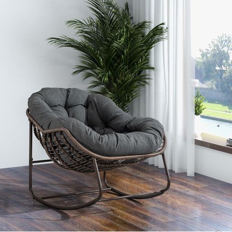 Fauteuil à bascule 111x94,5x80 cm acier gris foncé avec coussin, pour terrasse – MEUBLIV (1/5)