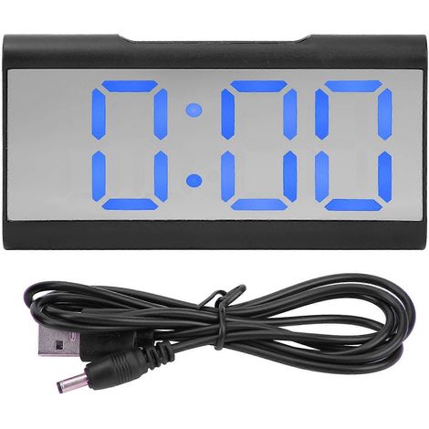 Réveil de bureau avec affichage numérique LED, finition miroir, rechargeable par USB, idéal pour les chambres, les maisons, les bureaux et les écoles. Couleur bleue. (1/5)