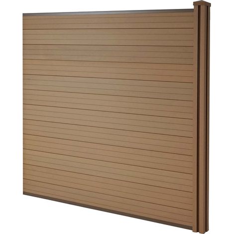 WPC-Sichtschutz Savoie, Windschutz Zaun, WPC-Pfosten Erweiterungselement, 1,88m teak