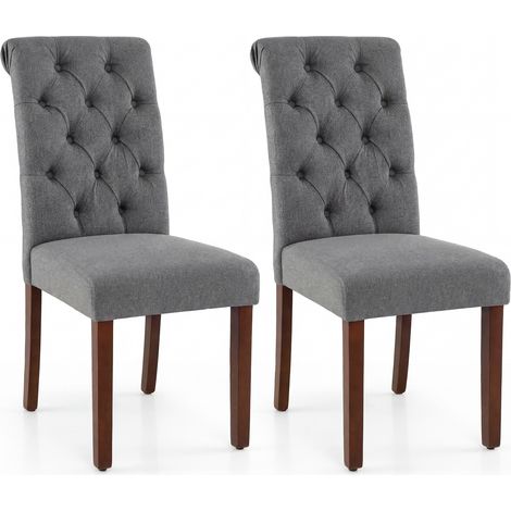 Lot de 2 Chaise Salle à Manger, Pieds en Bois, Assise Rembourrée et Dossier Haut Capitonné, sans Accoudoirs, pour Cuisine, Salon, Charge 150KG, Gris (1/5)