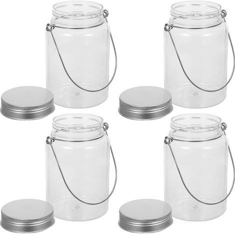 Bocaux Mason en plastique transparent, compatibles avec le rangement de bonbons, lot de 4 récipients hermétiques avec poignée de transport (1/5)