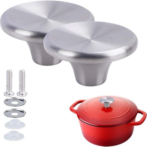 Lot de 2 - Bouton de cocotte - Acier inoxydable - Remplacement universel pour fonte émaillée - Résistant à la chaleur - Argenté - 5,2x2,6x2,5cm (1/5)