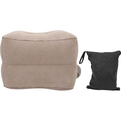 Coussin repose-pieds gonflable à deux couches avec valve unique, revêtement en PVC floqué, portable, réduisant la fatigue, pour avion, bureau, maison, train et voyages (gris) (1/5)
