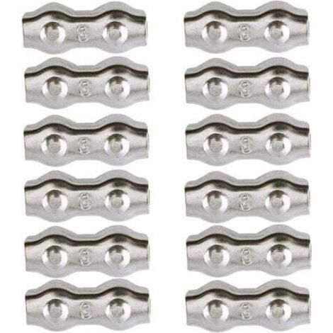 Morsetti per cavi, morsetti per cavi in acciaio da 3 mm, 12 pezzi, morsetti per cavi duplex, clip per cavi in acciaio inox 304, maniglie per cavi metallici da 2 mm, clip per cavi da stendino (1/4)