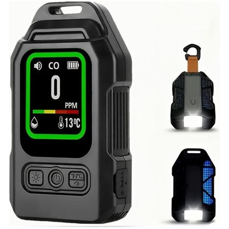 Détecteur CO Portable 4-en-1 – Détecteur de Monoxyde de Carbone avec Capteurs de Température et d’Humidité, Alimentation par Piles, Alarme Haute Sensibilité pour Maison, Camping, Tente et Véhicule (1/4)