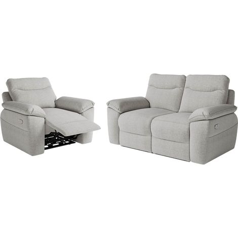 PACK - Canapé de relaxation ROSS électrique 2 places et fauteuil en tissu texturé 3D - Gris clair (1/5)