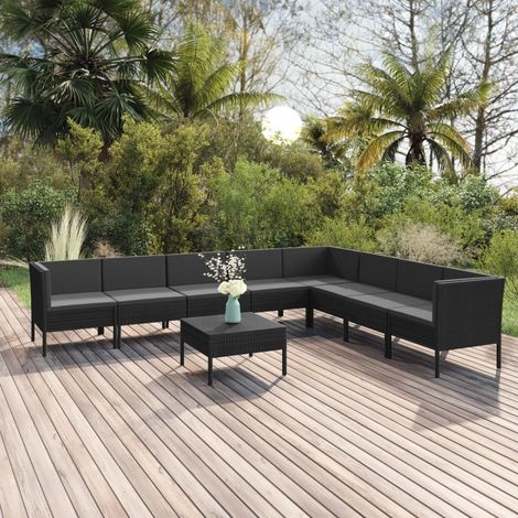 9-tlg. Garten-Lounge-Set mit Auflagen Poly Rattan Schwarz (1/5)