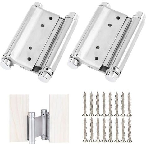 (92mm)2 Pcs Stainless Steel Door Hinges Double Action Door Hinge Anti-Rust Furniture Hinge Screw-in Spring Hinges Swing Door Hinge for Saloon Cafe Bar Double Door (1/5)