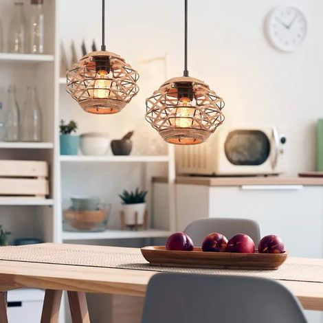 Lustre Suspension Vintage en Corde de Chanvre Métal - - 20cm - Noir - Non - E27 (1/5)