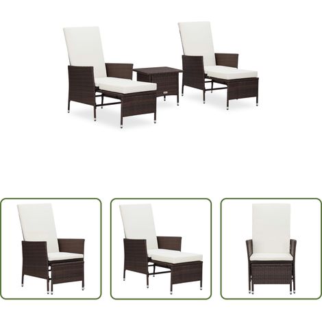 Fauteuil de jardin - Salon de jardin 3 pcs avec coussins Résine tressée Marron (1/5)