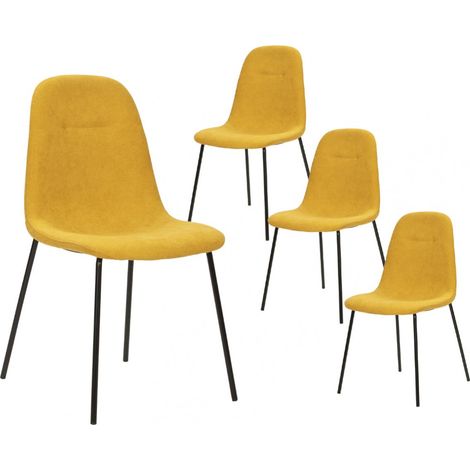 MARBIE - Lot de 4 Chaises Tissu Jaune Piétement Métal Noir (1/5)