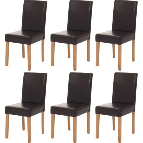 Lot de 6 chaises de séjour Littau, cuir reconstitué marron, pieds clairs