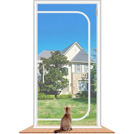 Porte moustiquaire pour chat 35,5 x 82,5 po en maille renforcée résistante aux chats avec fermeture éclair pour animaux de compagnie porte moustiquaire empêche les animaux de s'échapper des rideaux de (1/4)