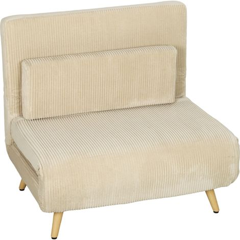 Canapé-lit couchage d'appoint 3-en-1 dossier réglable en velours côtelé oreiller inclus beige (1/5)