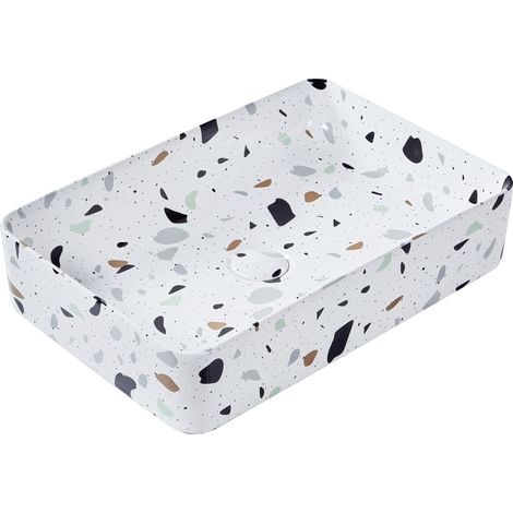 Lavabo de encimera baño cerámica efecto terrazo rectangular blanco 61 x 35 cm Nules (1/5)