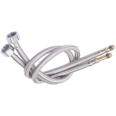 Tuyau D'Arrivée D'eau Tressé Flexible Acier Inoxydable Pour Eau Chaude Et Froide 2 Pièces (1/4)