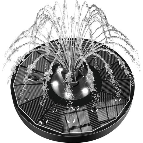 Fontaine Solaire, Solaire Flottant Extérieur Fontaine 3.5W Pompe Bassin Solaire avec 8 Buses, LEDs Colorées et 2200mAh Batterie, pour Bain d'oiseaux Étang Patio Fontaine Décoration de Jardin