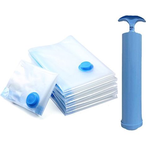 Sacs sous vide - Lot de 6 - Sacs de rangement sous vide avec pompe manuelle - Sacs de voyage - PA+PE - Hermétiques - Gain de place - Pour les Voyages et le rangement saisonnier - 80 x 120 cm - Transpa (1/5)