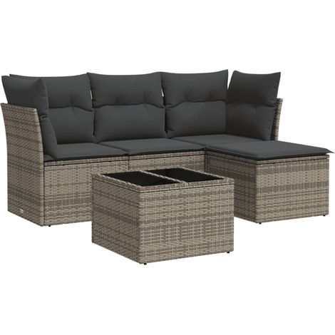 Maison Exclusive - 5-tlg. Garten-Sofagarnitur mit Kissen Grau Pol