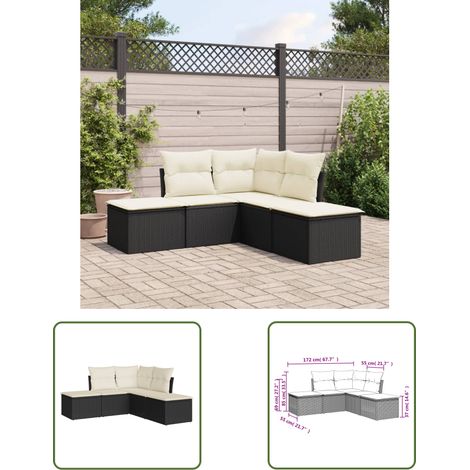 The Living Store Salon de jardin 5 pcs avec coussins noir résine tressée - Salon De Jardin - Meuble De Jardin - Ensemble Salon De Jardin - Mobilier Extérieur - Set De Salon De Jardin (1/3)