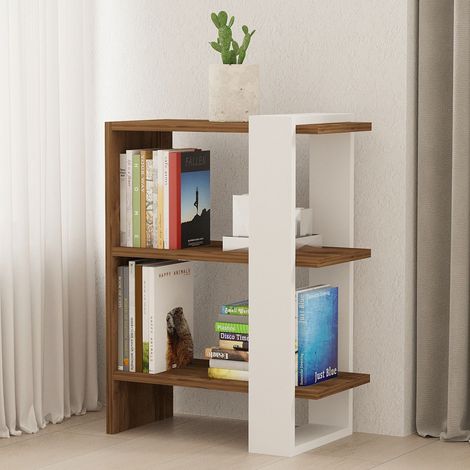 Bücherregal Netro, 3 Regale, freistehend, Holzstruktur in Nussbaum, 52x25x70h cm, Weiß (1/5)